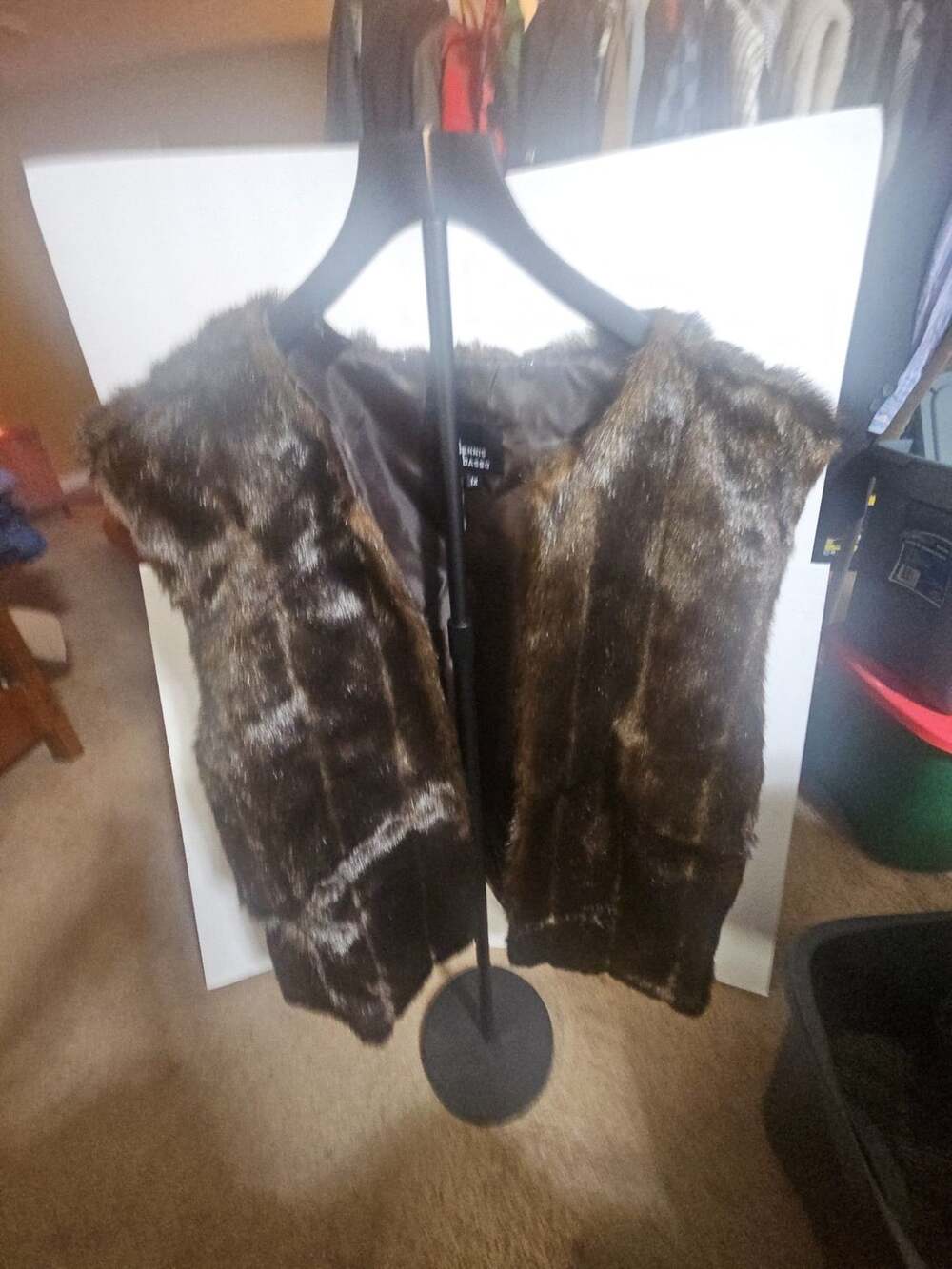 Dennis Basso Faux Fur Vest Size 1X Brown Open Front